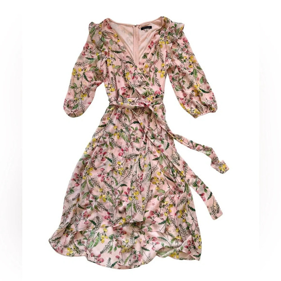 Tommy Hilfiger Chiffon Floral boho Fairycore faux Wrap Midi Dress Pink 10 M - Picture 4 of 11